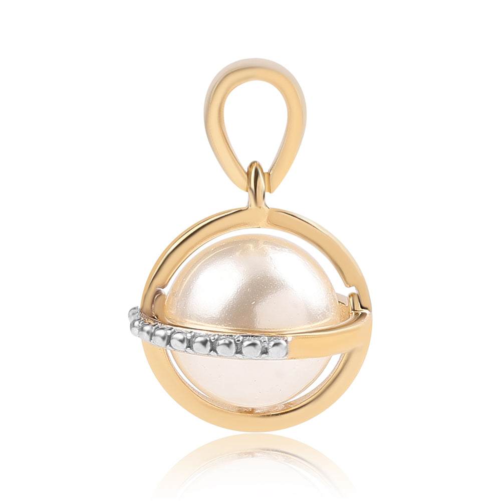 Conjunto de Plata Bañada en Oro con Perla blanca de agua dulce y Topacio Blanco ( Pendientes +Anillo +Colgante ) 2 