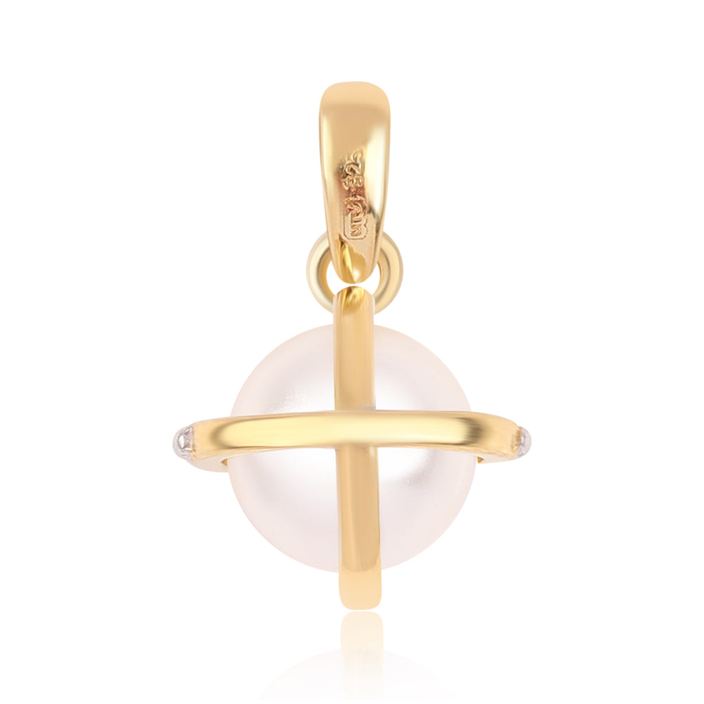 Conjunto de Plata Bañada en Oro con Perla blanca de agua dulce y Topacio Blanco ( Pendientes +Anillo +Colgante ) 3 