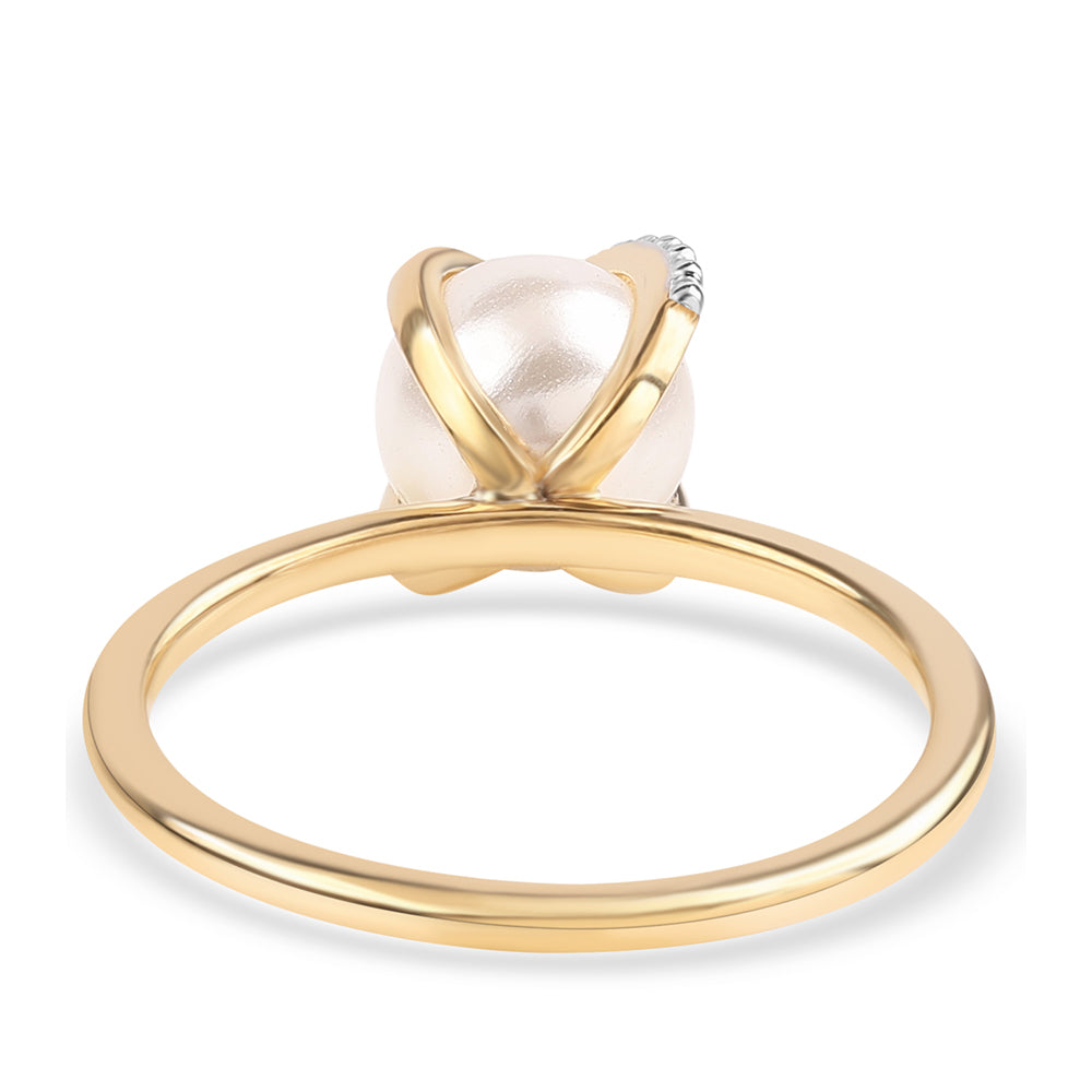Conjunto de Plata Bañada en Oro con Perla blanca de agua dulce y Topacio Blanco ( Pendientes +Anillo +Colgante ) 9 