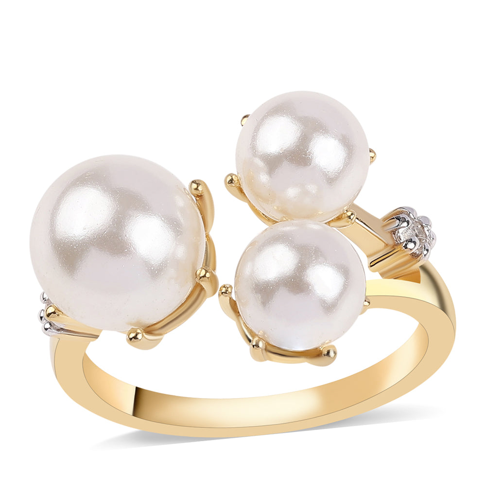 Anillo de Plata Bañada en Oro con Perla blanca de agua dulce y Topacio Blanco