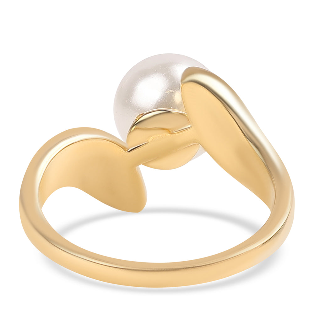 Anillo de Plata Bañada en Oro con Perla blanca de agua dulce y Topacio Blanco 2 