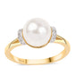 Anillo de Plata Bañada en Oro con Perla blanca de agua dulce y Topacio Blanco