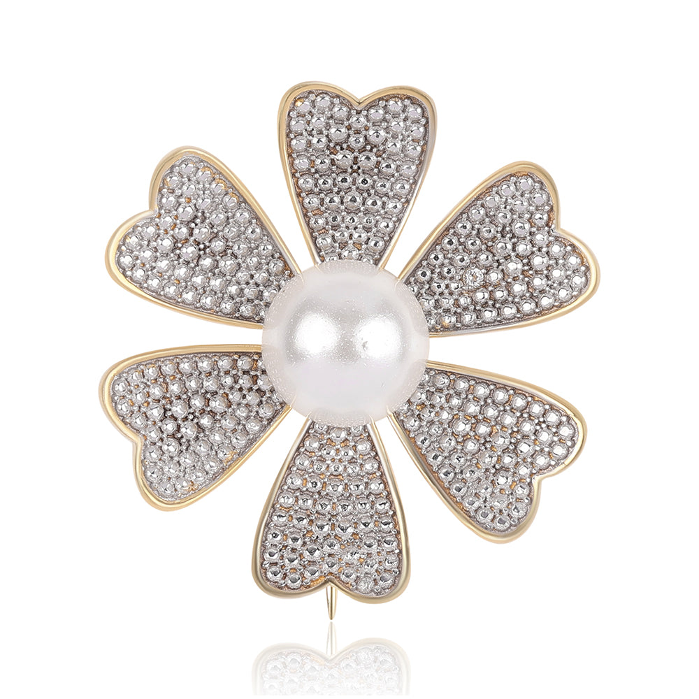 Broche de Plata Bañada en Oro con Perla blanca de agua dulce 1 