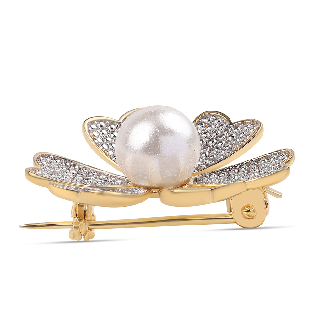 Broche de Plata Bañada en Oro con Perla blanca de agua dulce 2 