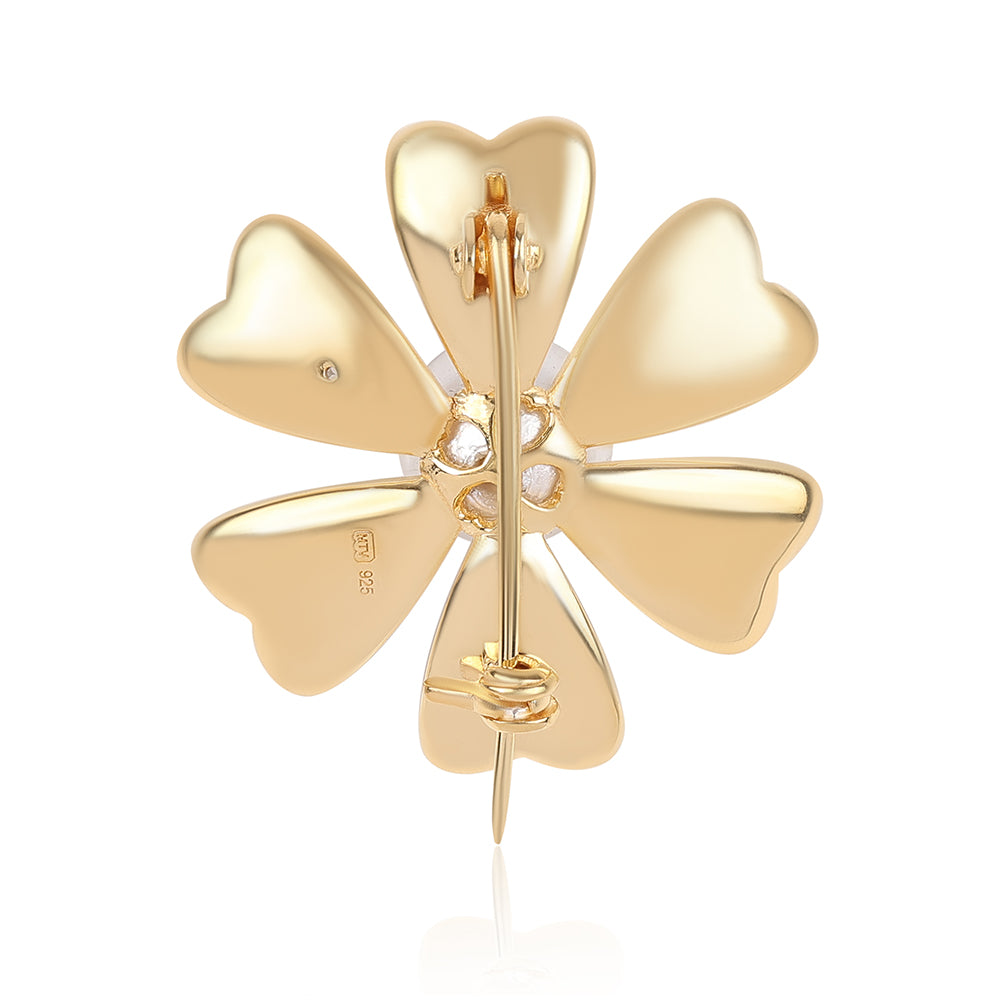 Broche de Plata Bañada en Oro con Perla blanca de agua dulce 3 