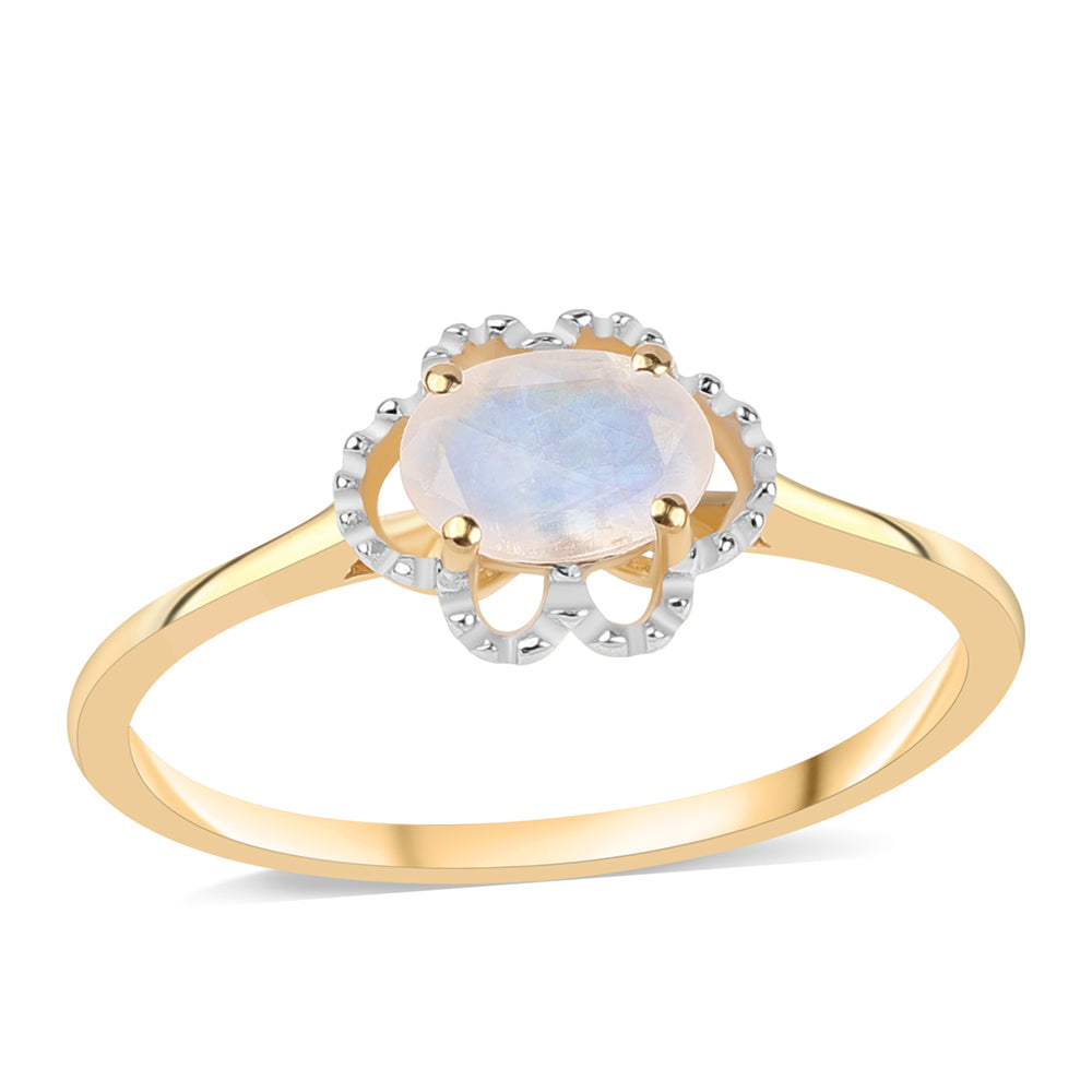 Anillo de Plata Bañada en Oro con Piedra de Luna de arcoiris AA 1 