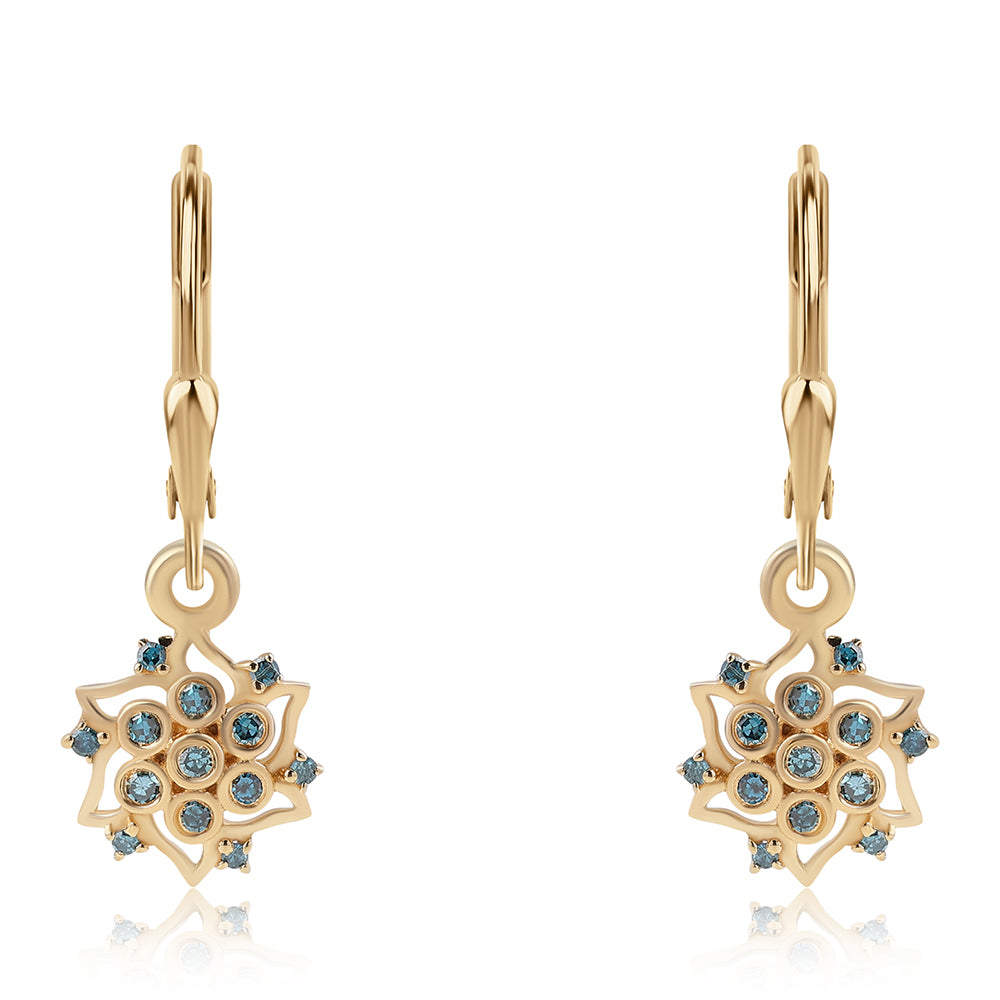 Pendientes de Plata Bañada en Oro con Diamante Azul 2 