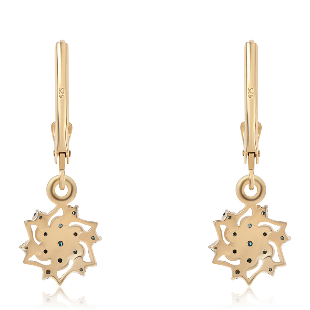Pendientes de Plata Bañada en Oro con Diamante Azul 3 