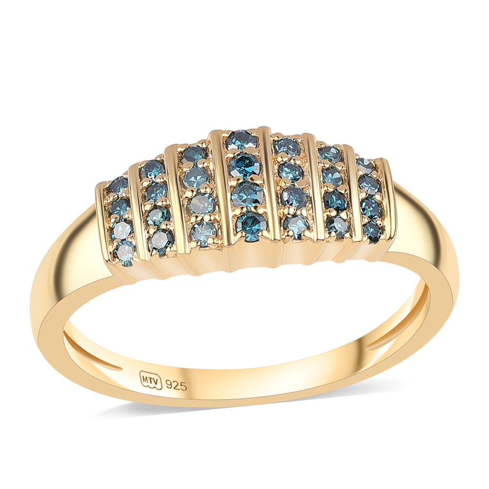 Anillo de Plata Bañada en Oro con Diamante Azul