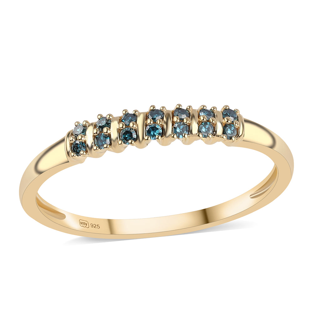 Anillo de Plata Bañada en Oro con Diamante Azul 1 