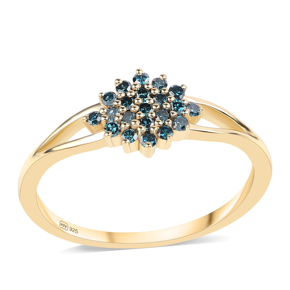 Anillo de Plata Bañada en Oro con Diamante Azul