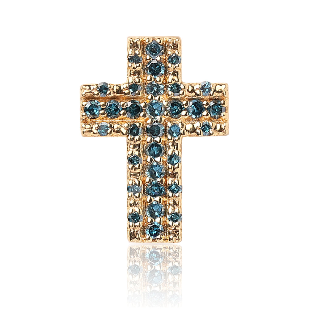 Cruz Colgante de Plata Bañada en Oro con Diamante Azul y Diamante blanco 1 
