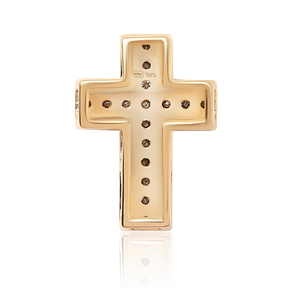 Cruz Colgante de Plata Bañada en Oro con Diamante Azul y Diamante blanco