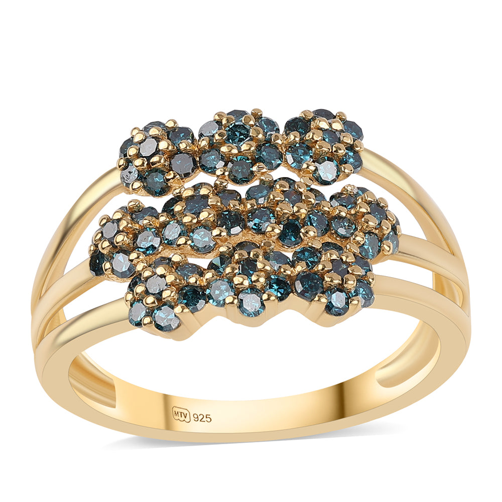 Anillo de Plata Bañada en Oro con Diamante Azul 1 