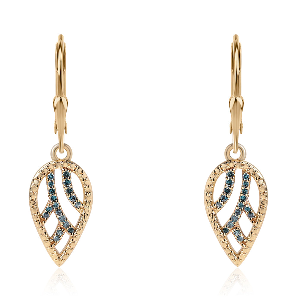 Pendientes de Plata Bañada en Oro con Diamante Azul 2 