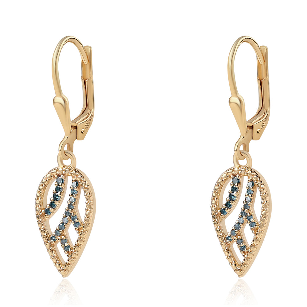 Pendientes de Plata Bañada en Oro con Diamante Azul 1 