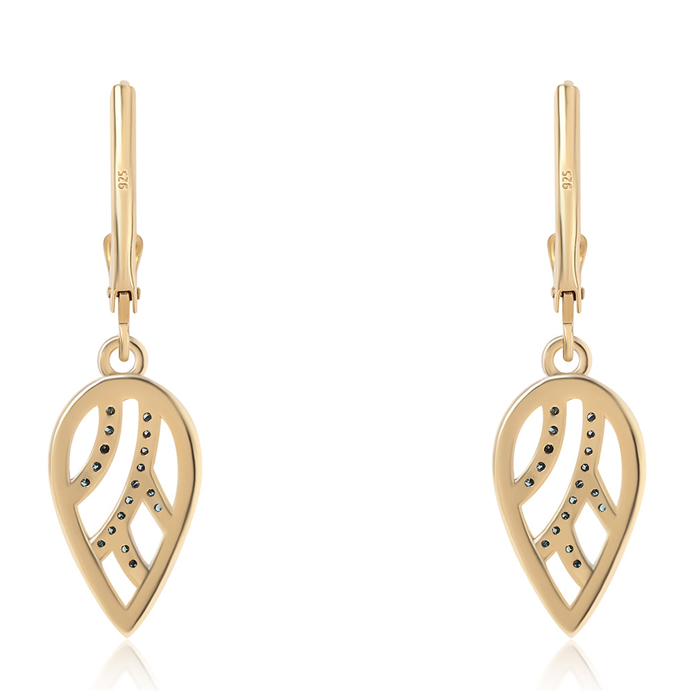 Pendientes de Plata Bañada en Oro con Diamante Azul 3 