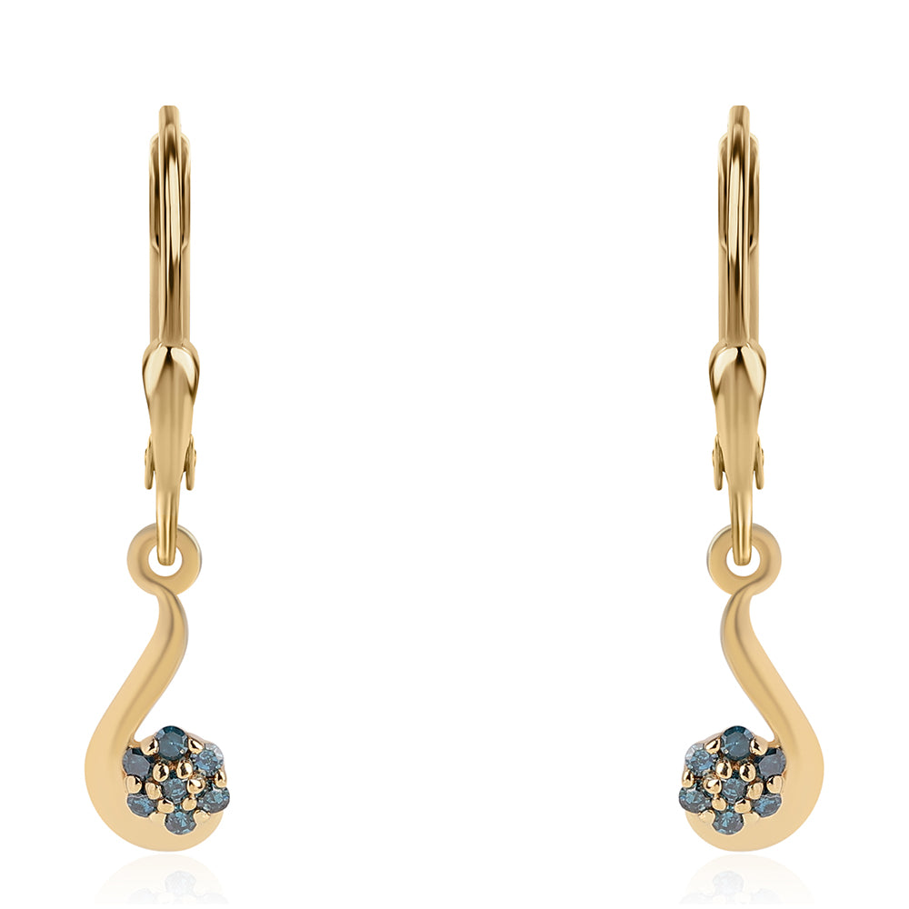 Pendientes de Plata Bañada en Oro con Diamante Azul