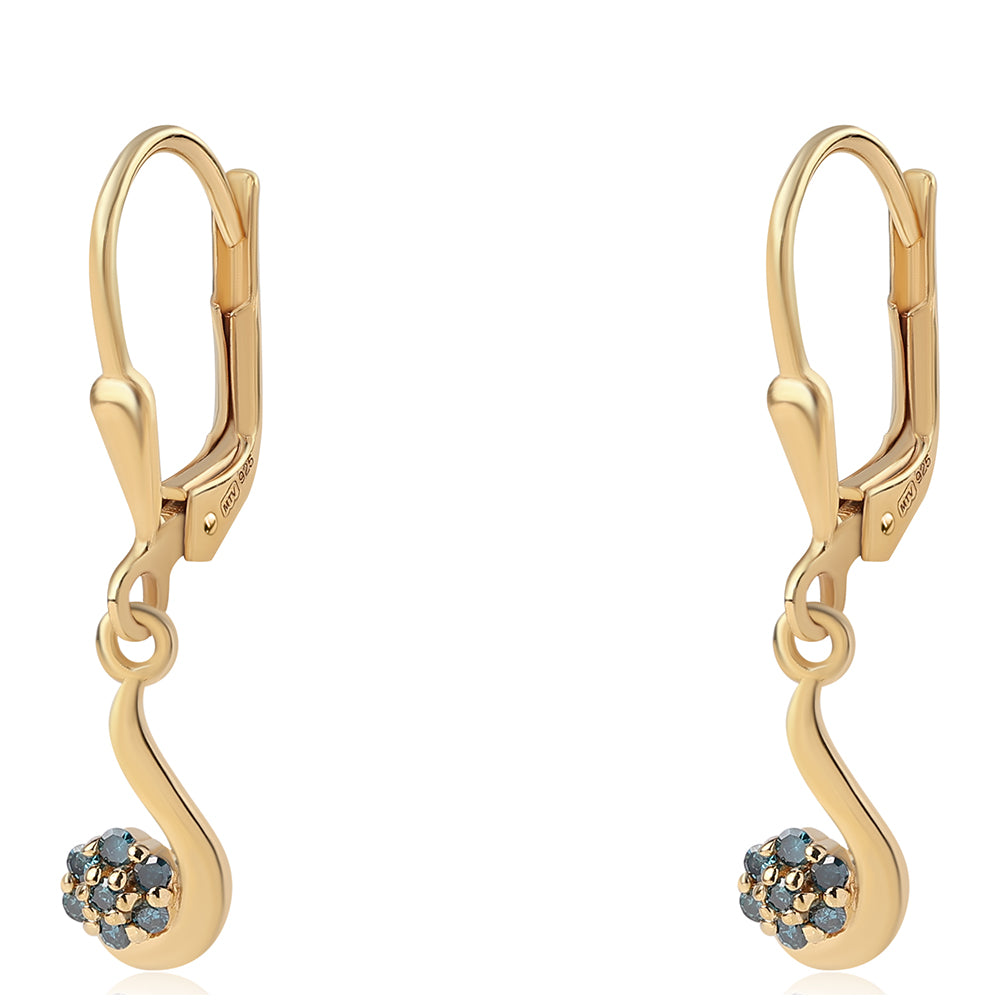 Pendientes de Plata Bañada en Oro con Diamante Azul 1 