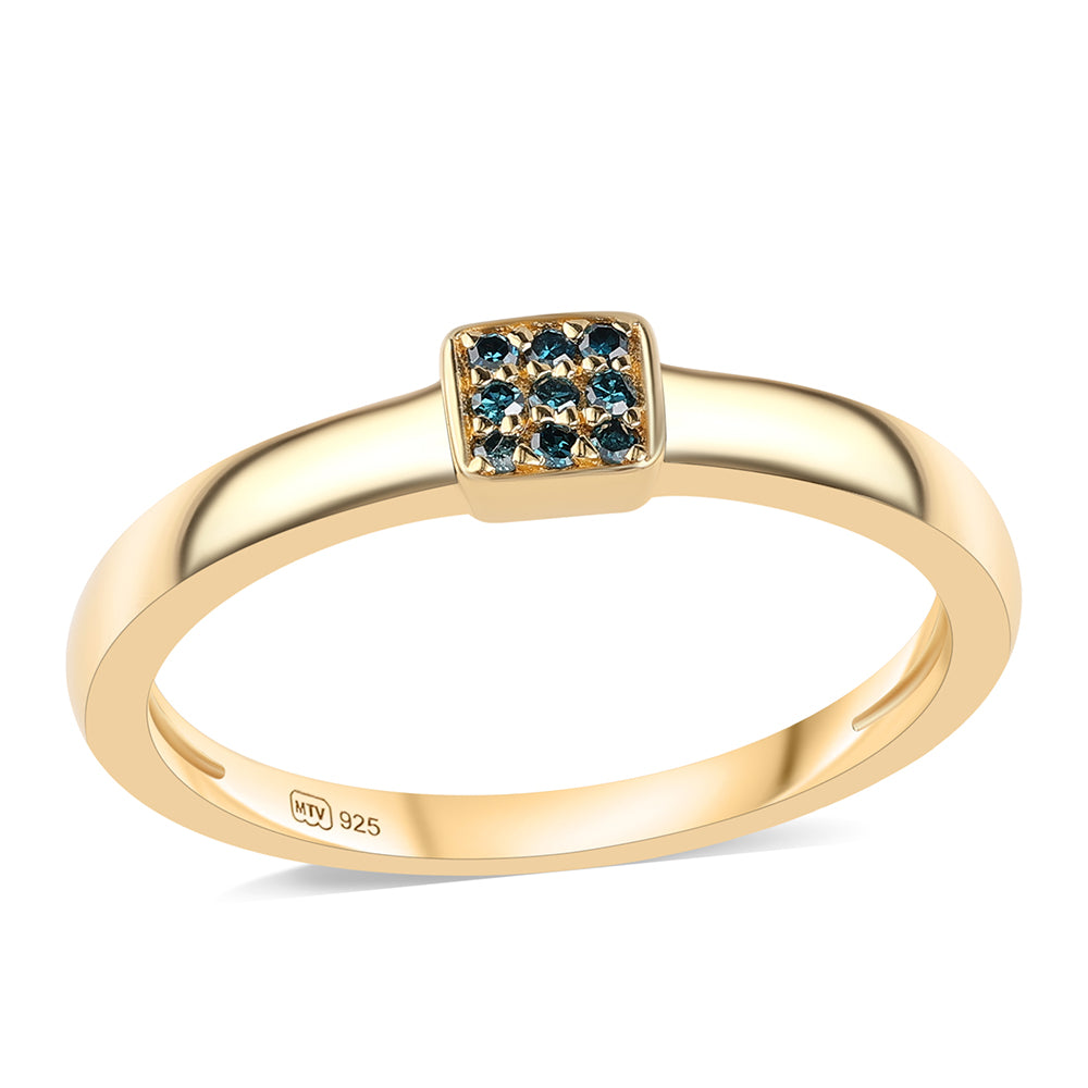 Anillo de Plata Bañada en Oro con Diamante Azul 1 