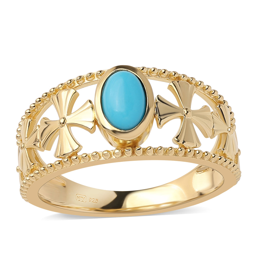 Anillo de Plata Bañada en Oro con Turquesa Bella Durmiente 1 