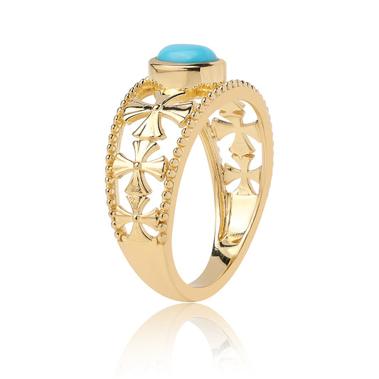 Anillo de Plata Bañada en Oro con Turquesa Bella Durmiente
