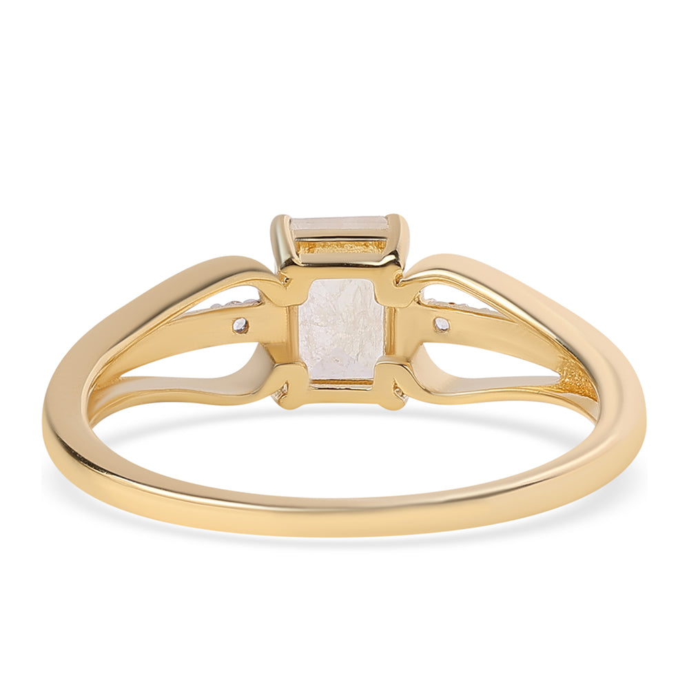 Anillo de Plata Bañada en Oro con Piedra de Luna de arcoiris AA y Topacio Blanco 3 