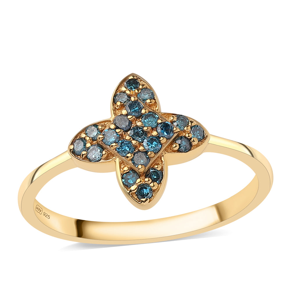Anillo de Plata Bañada en Oro con Diamante Azul 1 