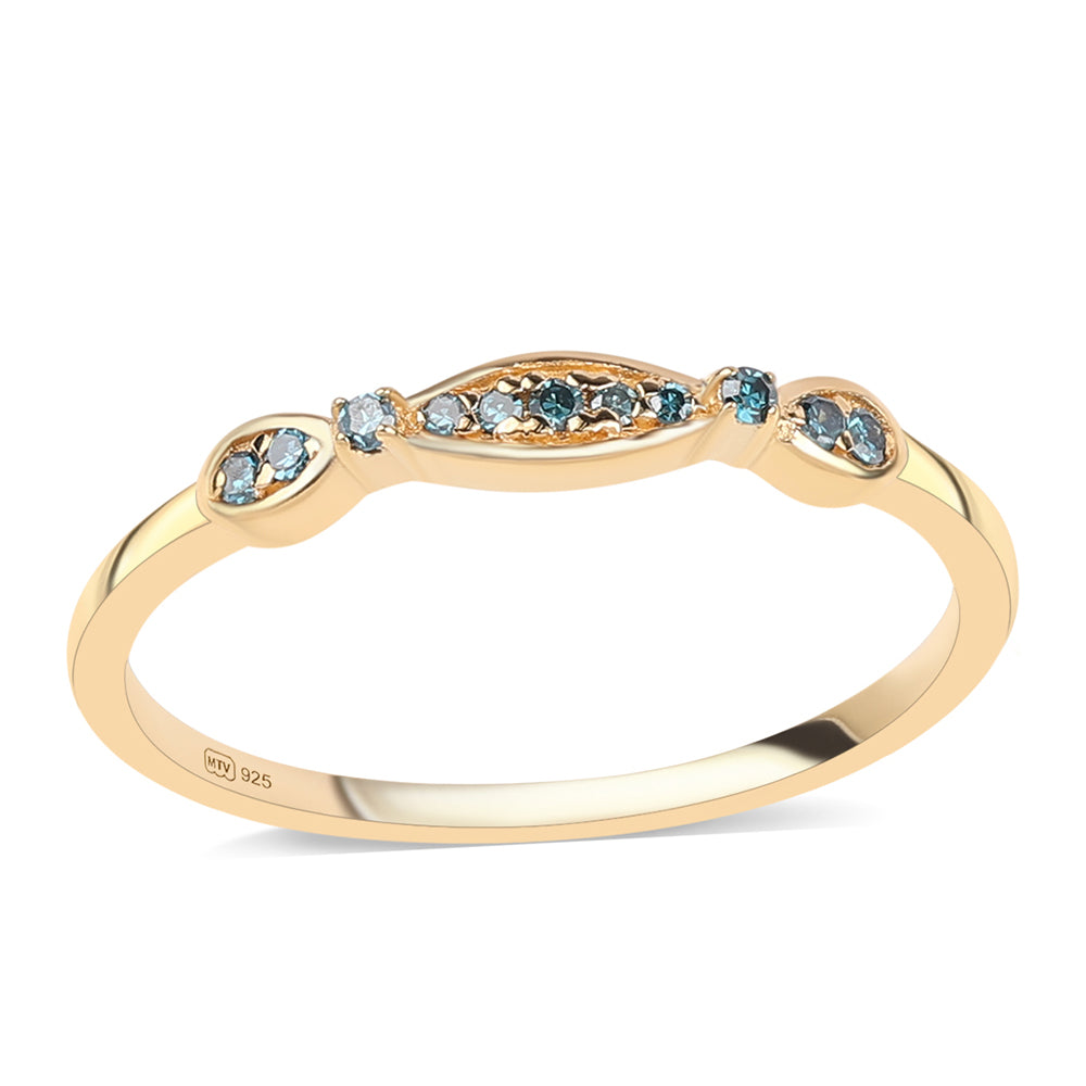 Anillo de Plata Bañada en Oro con Diamante Azul 1 