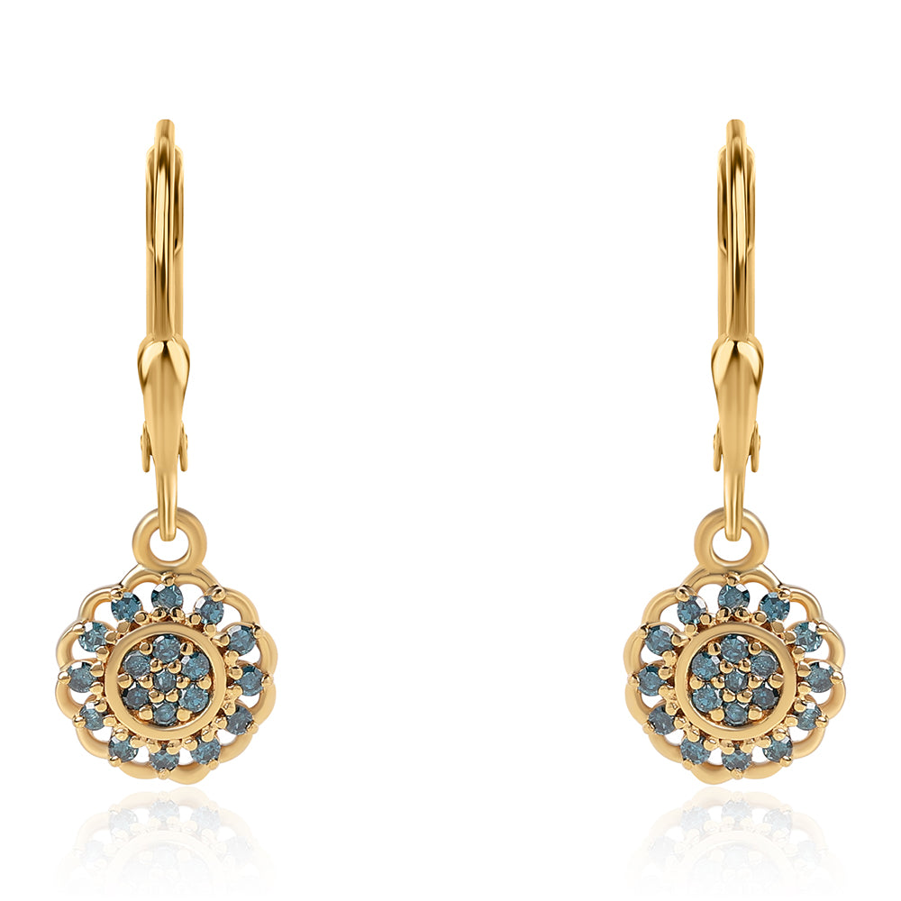 Pendientes de Plata Bañada en Oro con Diamante Azul 2 