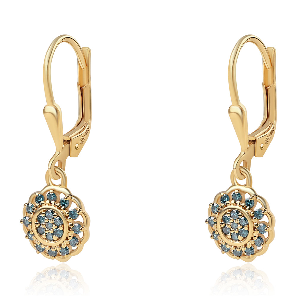 Pendientes de Plata Bañada en Oro con Diamante Azul 1 
