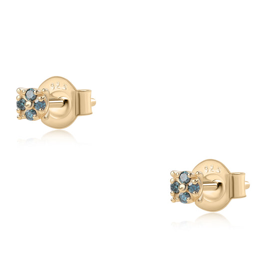 Pendientes de Plata Bañada en Oro con Diamante Azul
