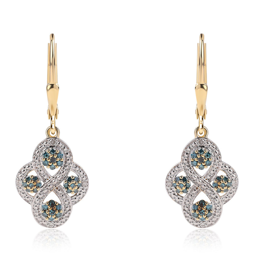 Pendientes de Plata Bañada en Oro con Diamante Azul y Diamante blanco 2 
