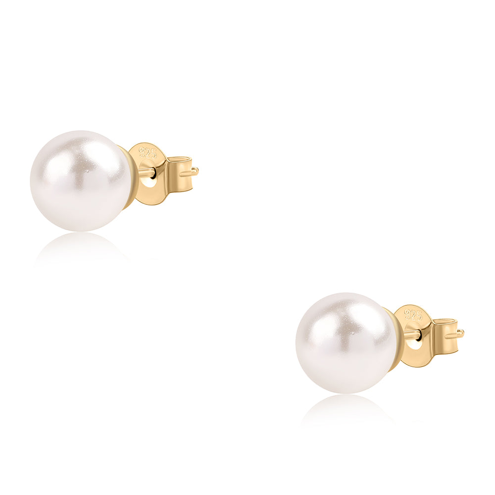 Conjunto de Plata Bañada en Oro con Perla blanca de agua dulce ( Collar +Pendientes +Pulsera ) 4 
