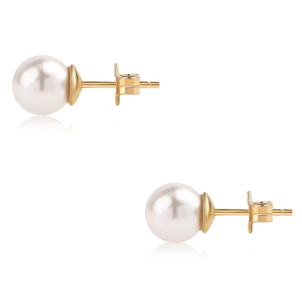 Conjunto de Plata Bañada en Oro con Perla blanca de agua dulce ( Collar +Pendientes +Pulsera ) 6 