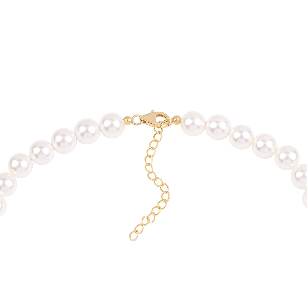 Conjunto de Plata Bañada en Oro con Perla blanca de agua dulce ( Collar +Pendientes +Pulsera ) 8 