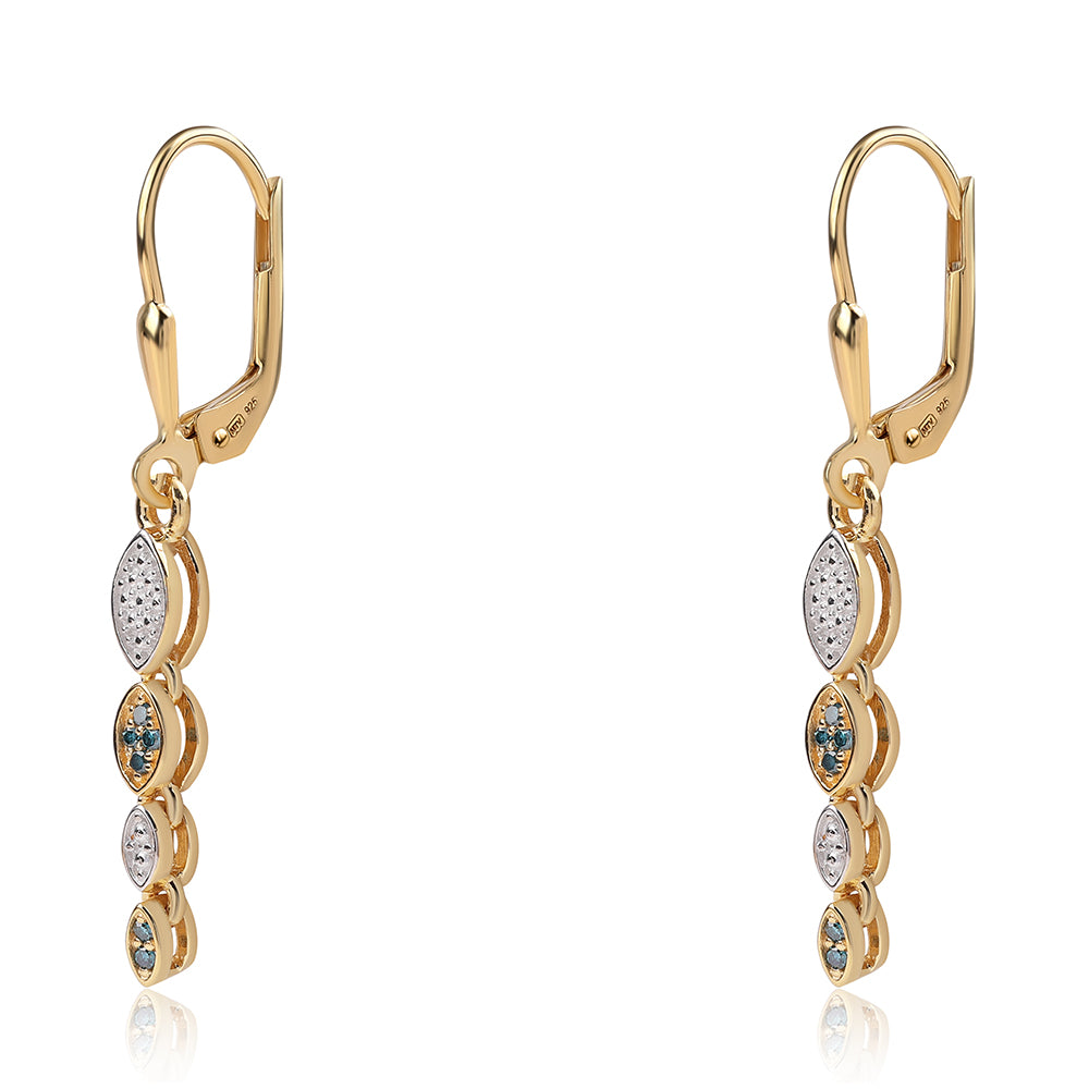 Pendientes de Plata Bañada en Oro con Diamante Azul 1 