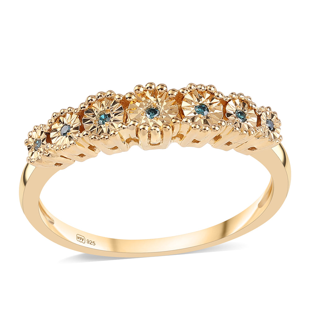 Anillo de Plata Bañada en Oro con Diamante Azul