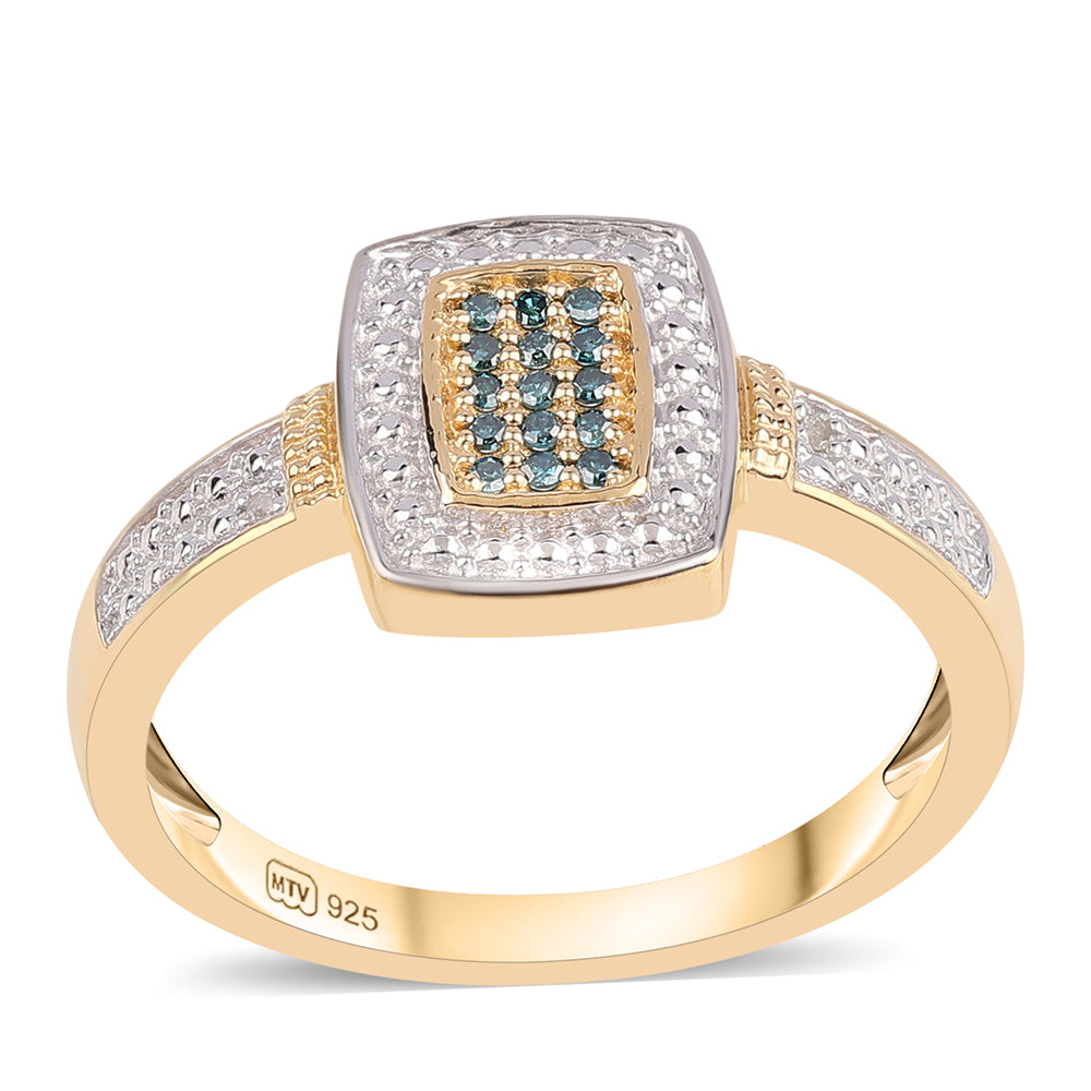 Anillo de Plata Bañada en Oro con Diamante Azul y Topacio Blanco 1 