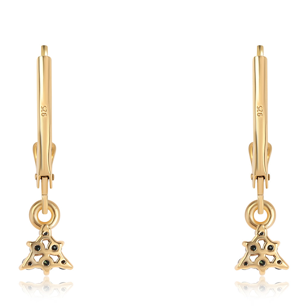 Pendientes de Plata Bañada en Oro con Diamante Azul y Diamante blanco 3 