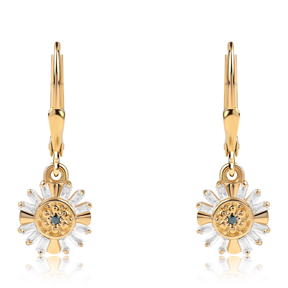 Pendientes de Plata Bañada en Oro con Diamante Azul y Topacio Blanco 2 