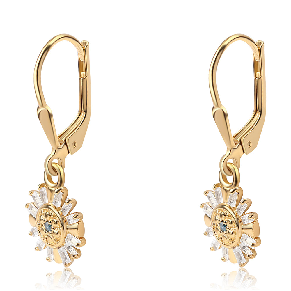 Pendientes de Plata Bañada en Oro con Diamante Azul y Topacio Blanco 1 