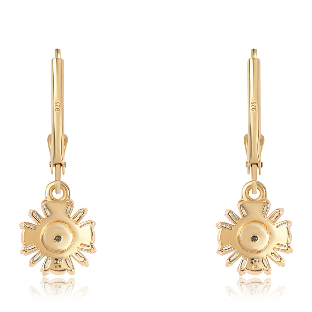 Pendientes de Plata Bañada en Oro con Diamante Azul y Topacio Blanco 3 