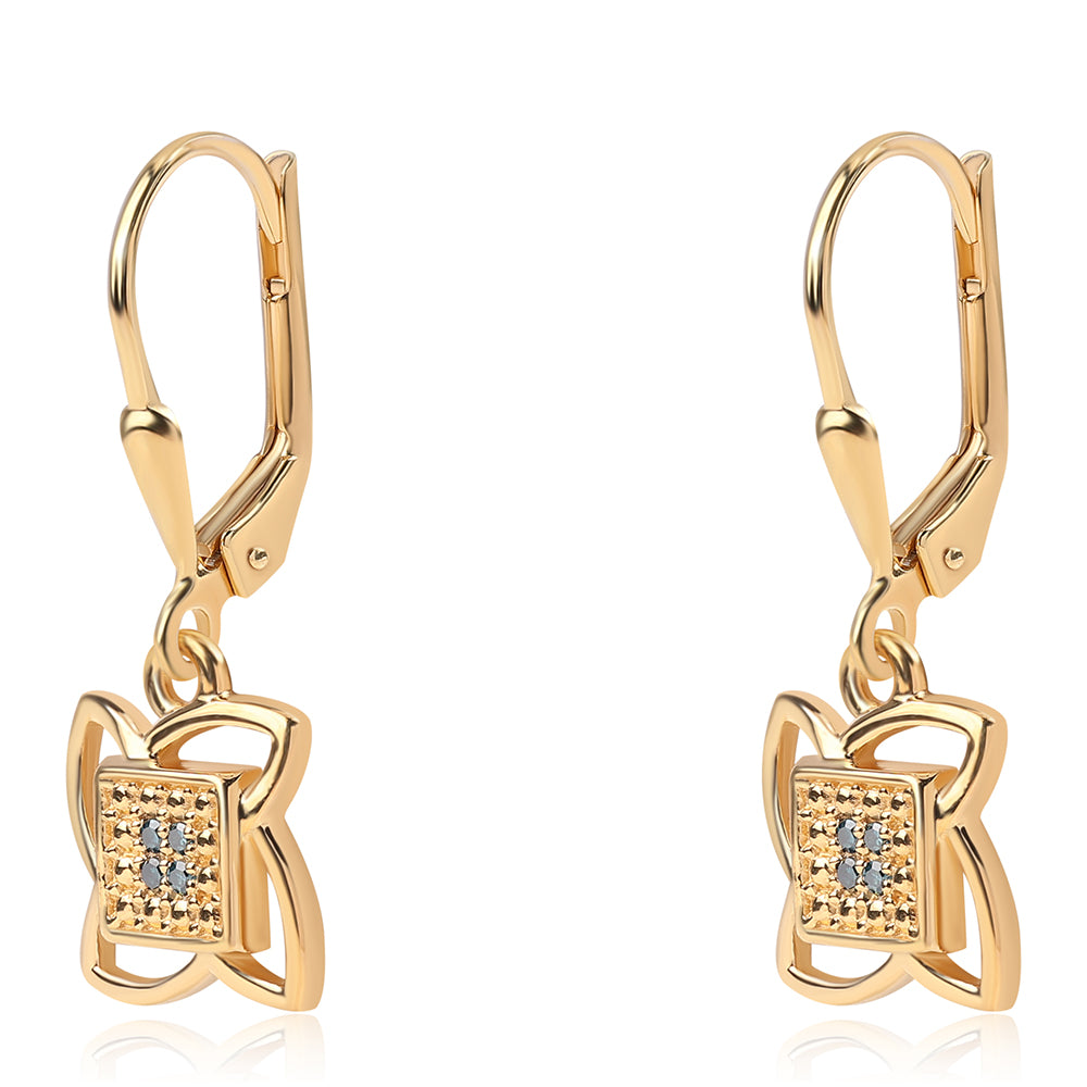 Pendientes de Plata Bañada en Oro con Diamante Azul 1 