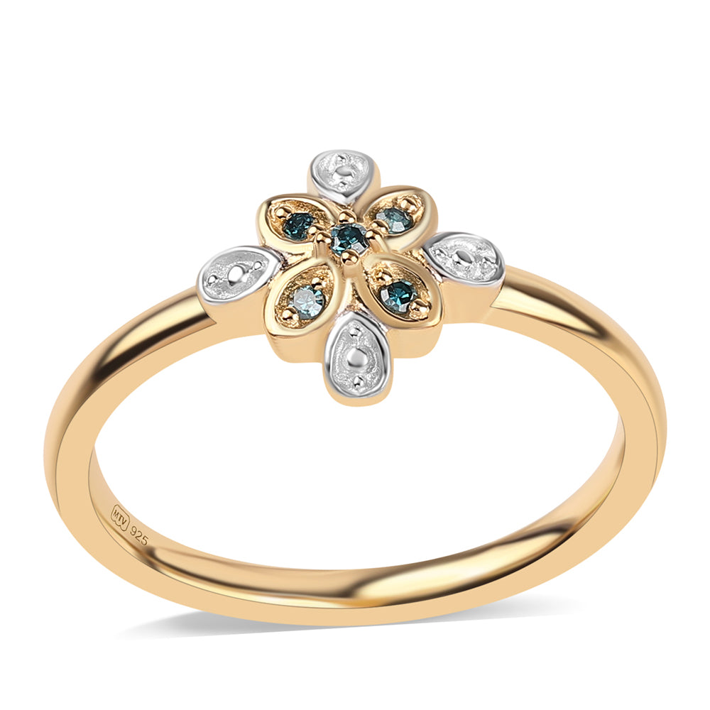 Anillo de Plata Bañada en Oro con Diamante Azul 1 