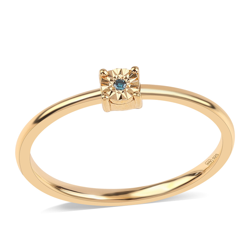 Anillo de Plata Bañada en Oro con Diamante Azul