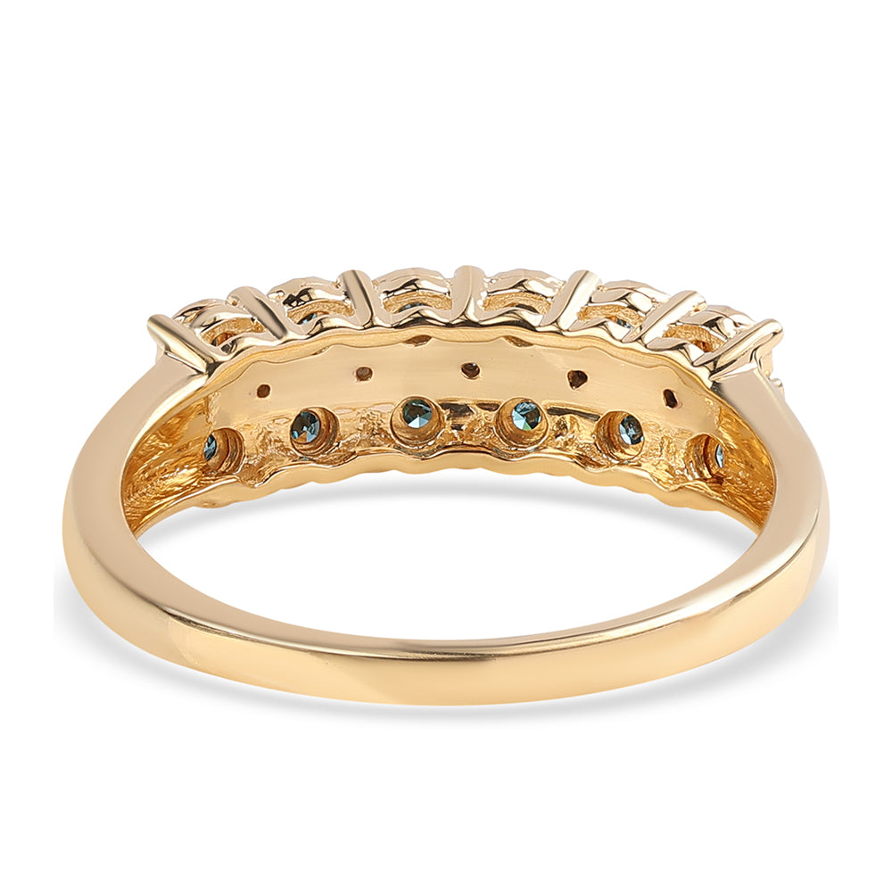 Anillo de Plata Bañada en Oro con Diamante Azul y Diamante blanco 2 