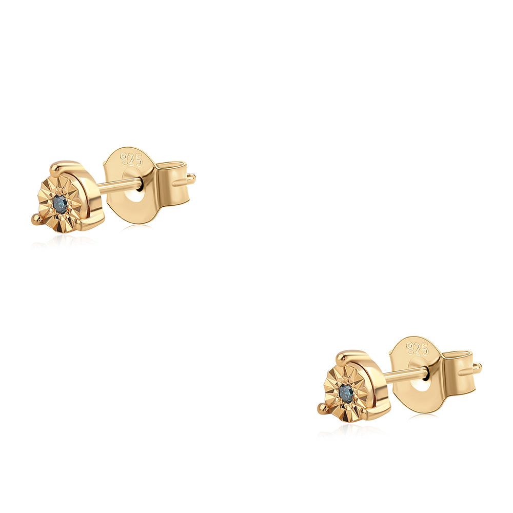 Pendientes de Plata Bañada en Oro con Diamante Azul 1 