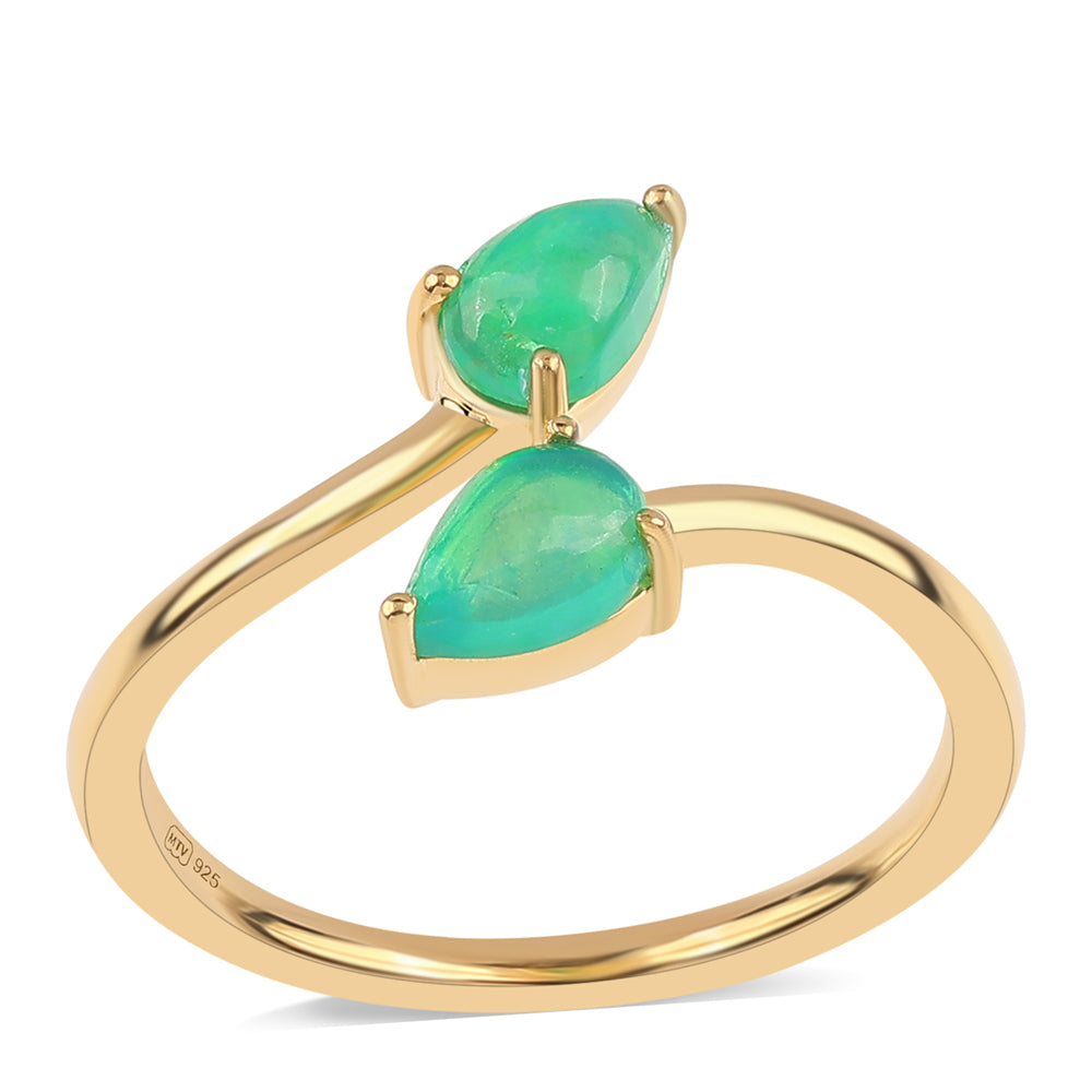 Anillo de Plata Bañada en Oro con Ópalo Verde Etíope de Lega Dembi 1 