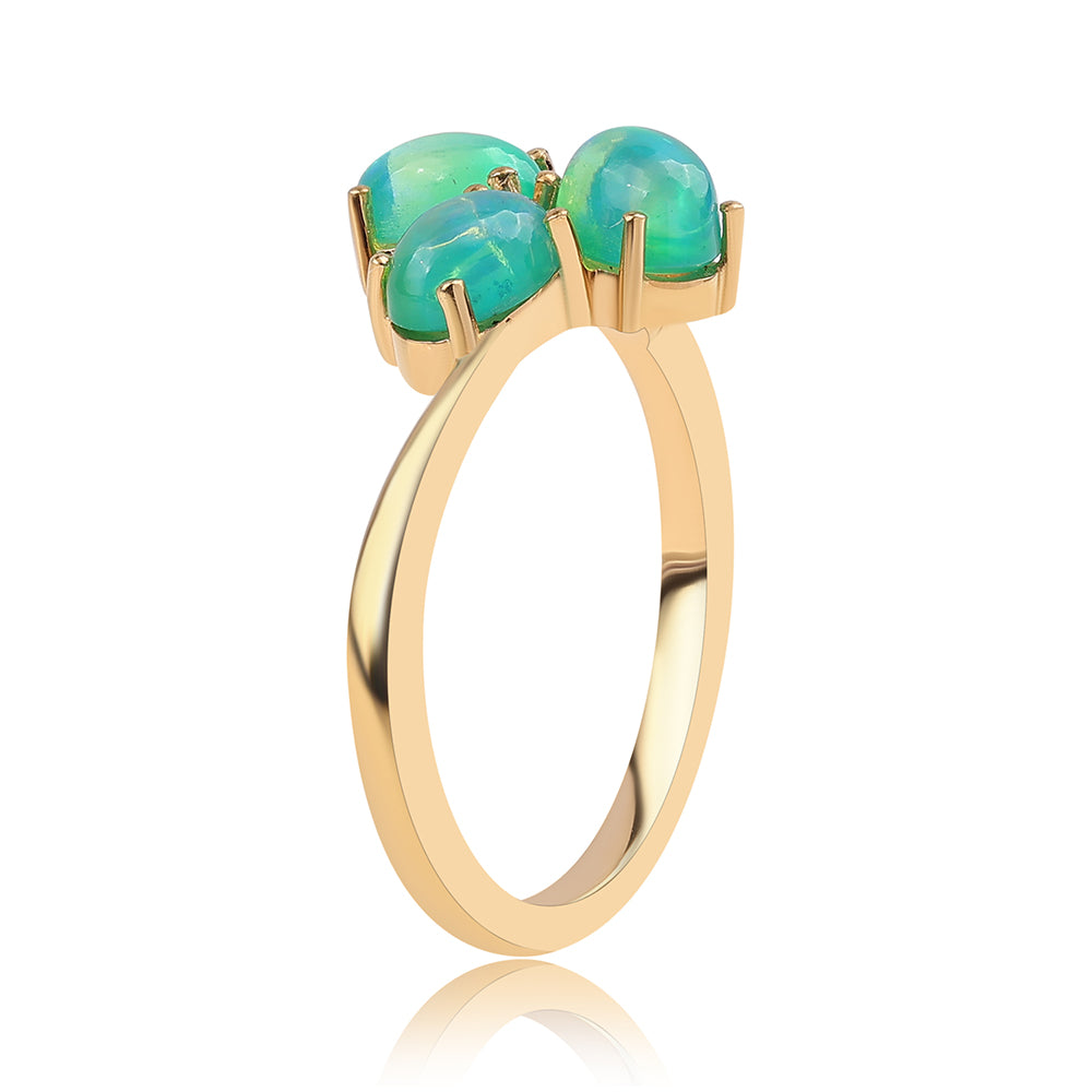 Anillo de Plata Bañada en Oro con Ópalo Verde Etíope de Lega Dembi 2 